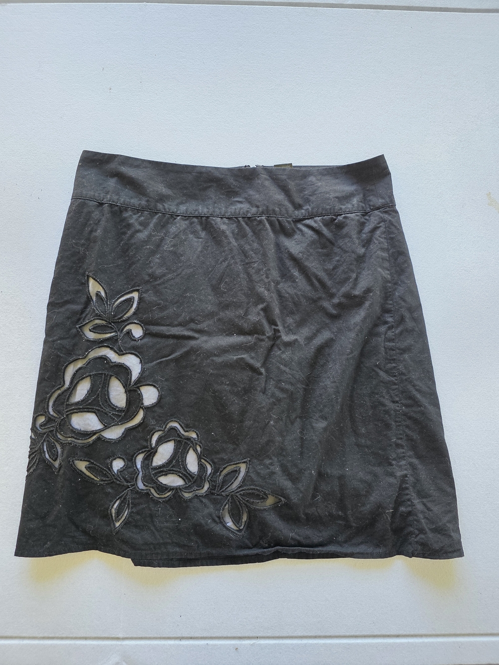 Ann Taylor Black A-Line Skirt with Floral Cutout Detail